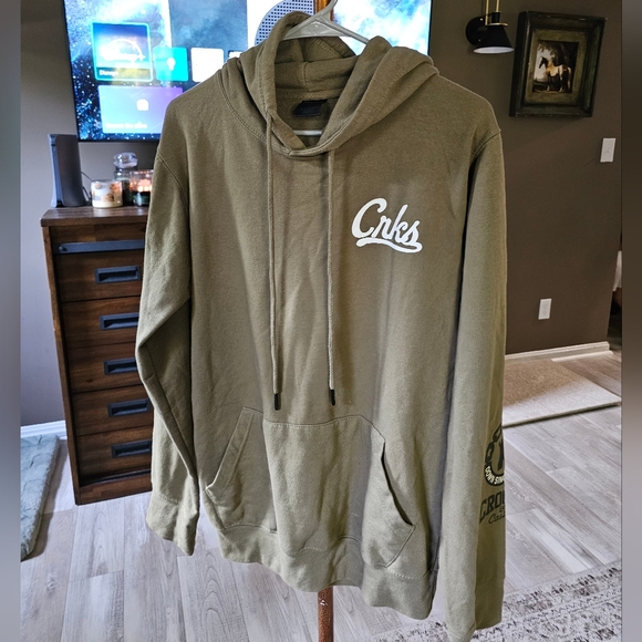 Crooks & Castles Mens Logo Graphic Pullover Hoodie Sweatshirt Olive Green - Picture 5 of 16